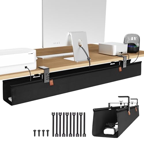 Zilink No Dril Under Desk Cable Management Tray 40" Cable Organizer Clamp/Screw Mount Premium Fabric Desk Wire Management for Office Home