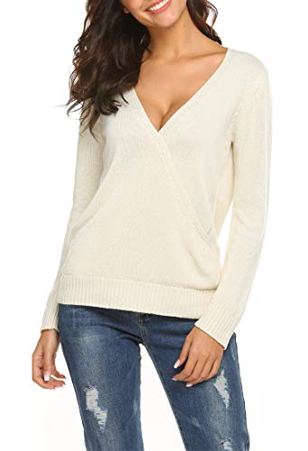 Hount Women's Knit Tops Long Sleeve Loose Pullover Sweater Jumper Tops (Beige, XL)