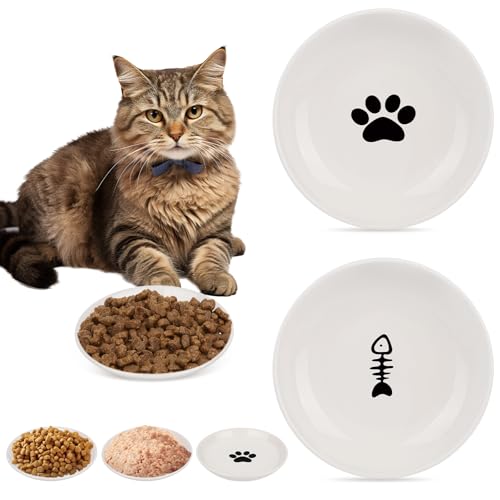 Cuenco Plano para Gatos, 3 Piezas Plato Comer Gato Ancho, Comedero Gato Ceramica, Cuenco Ceramica Perro, Bol para Gatos para Aliviar la Fatiga de los Bigotes, Para Gatos Perros Pequeño y Mascotas