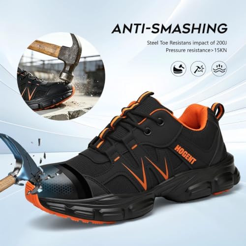 Image of Hogent Steel Toe Shoes for Men Women - Non Slip & Lightweight Work Shoes | Shock Absorption Cushion Sole, Breathable Safety Shoes, Ideal for Construction, Warehouse, Kitchen Work, Food Service