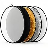 QWORK 22 Inch (60 cm) 5-in-1 Collapsible Light Reflector & Diffuser - Translucent, Silver, Gold, White, Black, Multi Disc Photography Reflector for Studio Outdoor Photography
