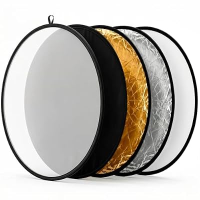 QWORK 22 Inch (60 cm) 5-in-1 Collapsible Light Reflector & Diffuser - Translucent, Silver, Gold, White, Black, Multi Disc Photography Reflector for Studio Outdoor Photography
