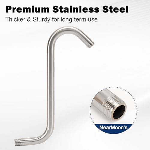 Image of NearMoon S Shaped Shower Head Riser Arm, Shower Extender Arm with Flange, Standard 1 /2 inch Connection- Bathroom Accessory (12 Inch, Brushed Nickel)