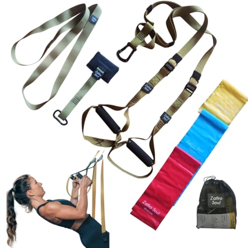 Zafiro Soul Entrenamiento en suspensión, Correas ajustables, Anclaje de puerta, tipo TRX, Correa para exteriores, Bandas de resistencia