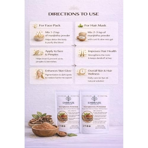 Image of Manjistha Powder for Face & Hair | Natural Herbal Skincare Powder for Clear Skin, Dark Spot Reduction & Healthy Hair Growth (100g)