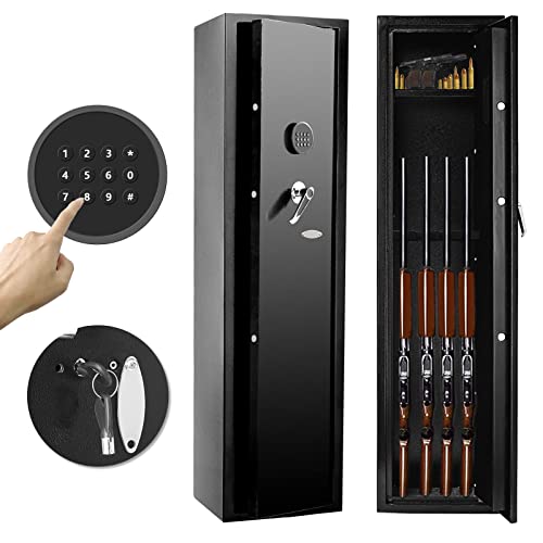 4 Rifle Safe Gun Safes for Home Rifle and Pistols, Electronic Long Gun Safes & Cabinets for Rifles and Shotguns, Large Quick Access Rifle Gun Locker Storage with Shelves and key Lock (Metal Steel)