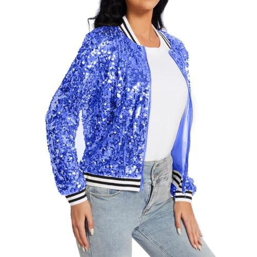 Womens Sequin Jacket Party Festival Outfit Long Sleeve Zipper Up Stylish Glitter Blazer Bomber Jacket2