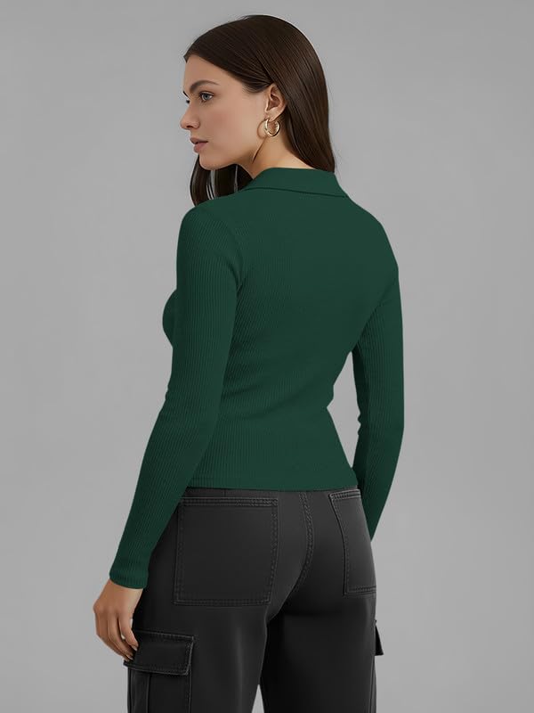 Image of Dream Beauty Fashion Women's Collared Neck Long Sleeve Slim Fit Casual Tee Top for Woman
