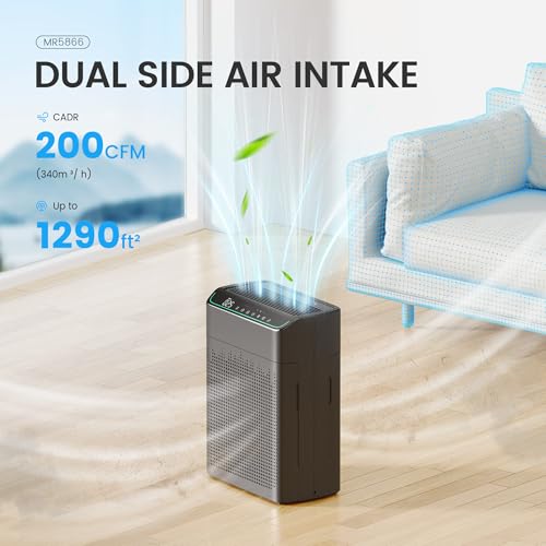 Image of Air Purifiers for Home Large Room up to 1690 ft, HEPA Filter with PM 2.5 Monitor, WiFi and Alexa Compatible, Dual Air Intake for Smoke, Odor, Black