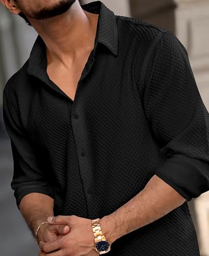 Image of Men's Linen Casual Shirt | Long Sleeve Button Down | Textured Design | Regular Fit Summer Wear | Lightweight & Stylish Shirt for Men