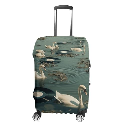 Travel Luggage Cover Elastic Washable Suitcase Cover Fashion Scratch-Resistant Baggage Covers Swan And Record Suitcase Protector Fit 18-32 Inch Luggage
