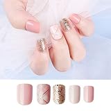 Doreliss False Nails Full Cover 30 Pcs Press On Nails with nail tapes Light Pink
