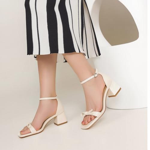 Image of TEAIEUI Block Heels for Women, Square Open Toe Heeled Sandals, Chunky Ankle Strap Shoes for Dress, Party, Prom, Low Heel 2 inch