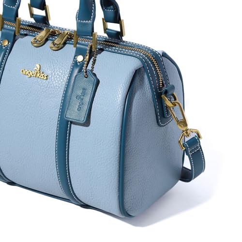 Image of Angel Kiss Women Satchel Purses and Handbags Vegan Leather Boston Barrel Bag Top Handle Shoulder Purse with Crossbody Strap | Vegan Leather