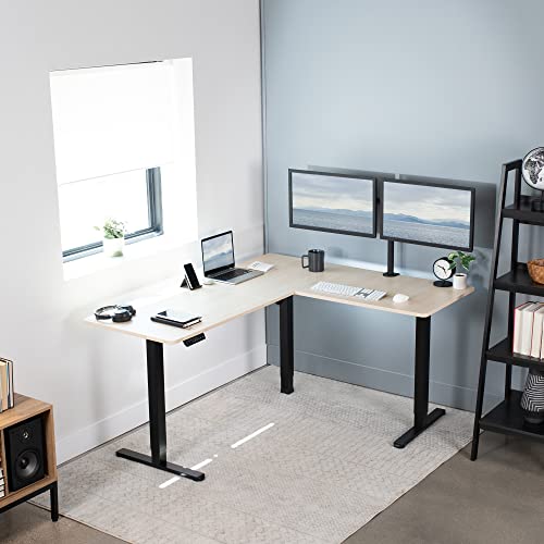 Vivo Electric Height Adjustable 63 X 55 Inch Corner Stand Up Desk, Light Wood Table Top, Black Frame, L-Shaped Standing Workstation, 3Ct Series, Desk-E3Ctbc #TOP7