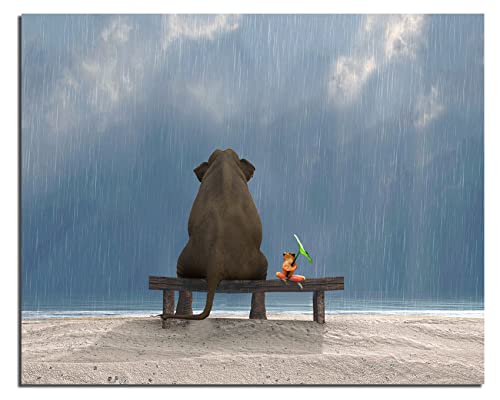 Eobtain Elephant Canvas Wall Art Frog Bathroom Decor Nature Seascape Sea Ocean Blue Sky Funny Animals Water Lily Leaf Umbrella Beach Chair Pictures For Wall Artwork Paintings For Living Room 16X12Inch #TOP11