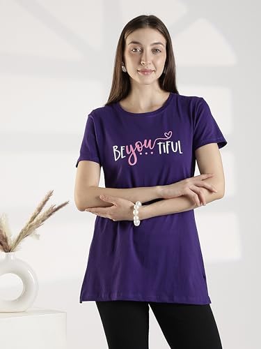 Image of 9shines Label Cotton Plus Size Long T-Shirt Tunic | Hip Covering Regular Top Nightwear| Sleepshirt Lounge wear for Women with Pocket (M-7XL)