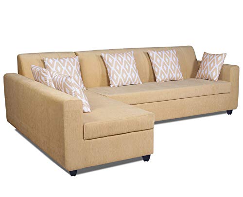 Image of Adorn India Rio Highback L Shape 6 Seater Sofa Set (Left Side Handle) (Beige)