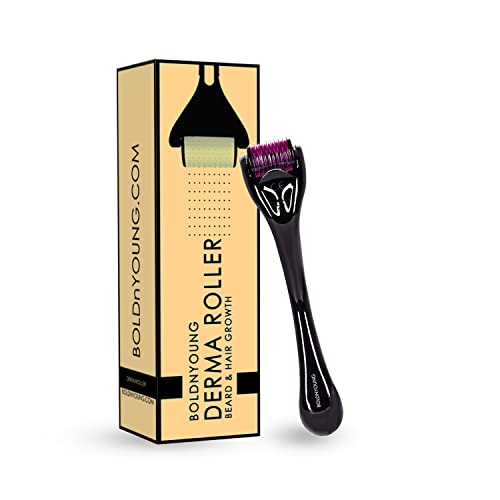 BOLDNYOUNG Rodillo Derma para barba, cabello, piel, cara, microagujas de 0,5 mm, adecuado para barba, también para el crecimiento del cabello, reduce la caída del cabello, estimula los folículos