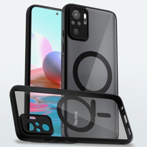Image of Outlouders Back Cover for Redmi Note 10 /Redmi Note 10s /Redmi Note 11 SE Compatible with Mag-Safe | Shockproof Design | Hard Transparent Back Case (Black Mag-Safe)