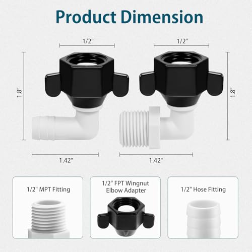 Image of WASSERMANN RV Plumbing Parts, 1 /2 inchNPSF-1 /2 inchBarb and 1 /2 inchNPSF-1 /2 inchNPSM Elbow Swivel Adapter, RV Water Pump Fittings for Water Pump Strainer & RV Water Pumps, Nylon, 2 Pack