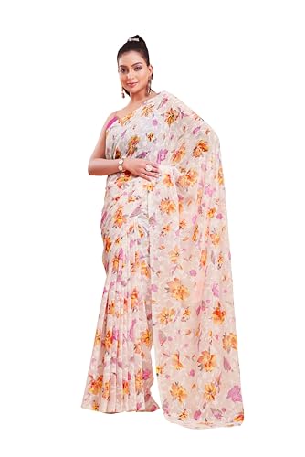 Image of Garden Vareli Summer Roganza Viscose Brasso Floral Print Saree with Unstitched Blouse Piece