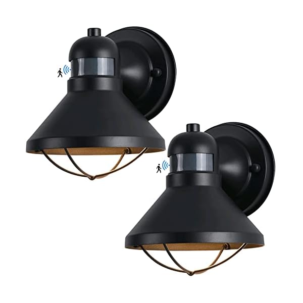 2 Pack Motion Sensor Outdoor LED Wall Light Dusk to Dawn Exterior Sconce Lighting Fixture Waterproof Wall Mount Lamp Black Farmhouse Barn Light Vintage Outside lantern for Front Porch Garage Entryway