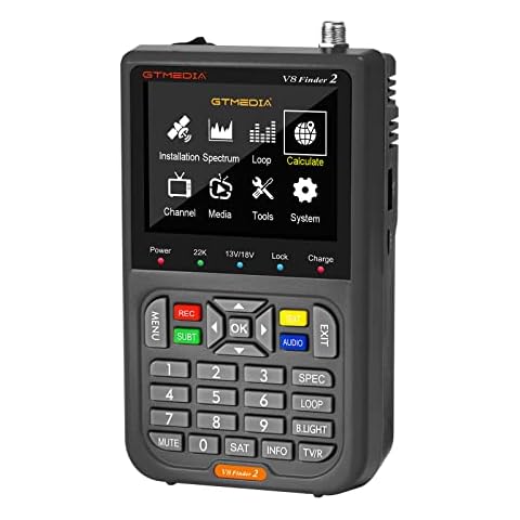 GT MEDIA V8 Finder2 Satellite Finder Digital FTA DVB-S/S2/S2X Signal Measuring Meter Detector Receiver LCD Screen for Adjusting Sat TV Dish with Backpack(Gray) Cover