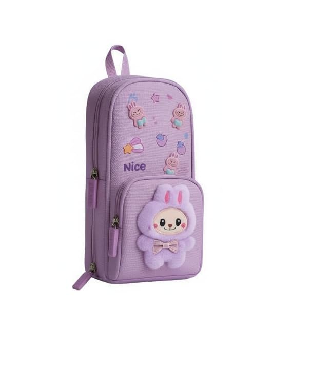 Image of Three Layer School Bag-Shaped Pencil Pouch, Large-Capacity Pencil Pouch with Zipper, Multipurpose Pen & Pencil Case for School Supplies for Boys & Girls (Pack of 1) (Pouch-Purple)