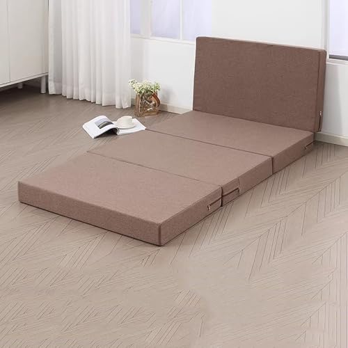 DUOLEH Colchón individual de espuma viscoelástica, cama portátil con funda lavable con cremallera, colchón plegable de 4 pliegues para camping, caravanas, invitados (200 x 90 x 8 cm, café)