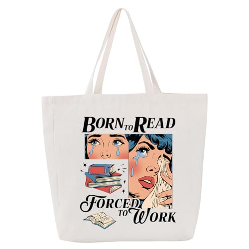 LEADO Born to Read Bookish Tote Bag, Book Lover Gifts for Women, Bookish Gifts - Funny Christmas, Birthday Presents for Readers - Book Merch, Canvas Tote Bag for Women, Bookworm, Nerd, Librarian