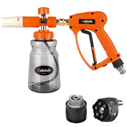 Kebtek Pistolet Nettoyeur Haute Pression 5200 PSI avec 1L Canon à Mousse pour Lavage Voiture Auto, avec 6-en-1 Embout de Buse Réglable et Adaptateur...