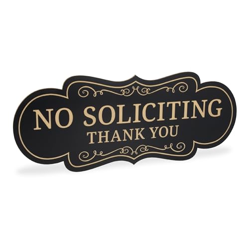 ExcelMark Premium No Soliciting Sign for House - Made in the USA (Large - 3.6"x 9", Black with Gold Letters)