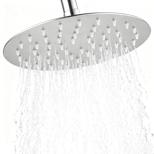Jomdjmskes Alcachofa de Ducha, 20 cm Rociador Ducha Redondo Acero Inoxidable, Cabezal Lluvia, 360° Ducha Ángulo Ajustable Ultra-Delgado, Antical Alta Presión Efecto Lluvia Fácil Limpieza