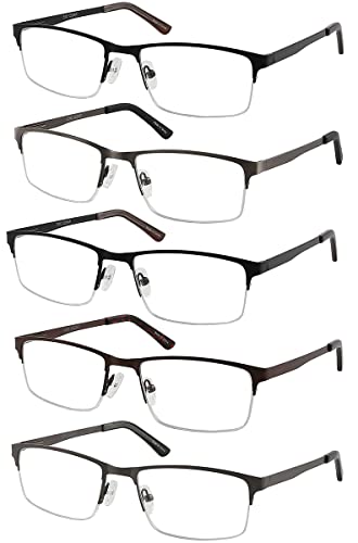 Amcedar 5 Paires Lunettes de Vue Lecture Hommes Rectangulaire style de cadre Acier Inoxydable Materiaux Charniere a ressort Compris Les Soleil Lunettes de Lecture +2.50 Cover