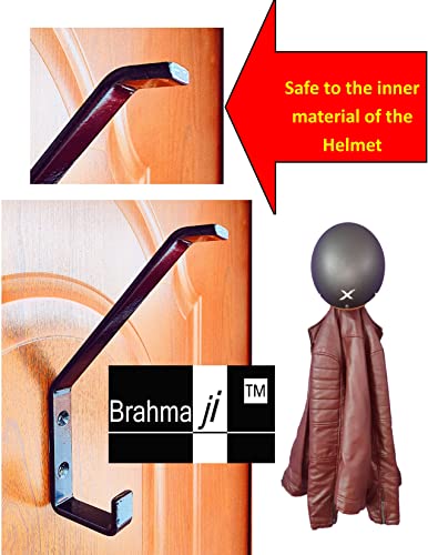 Image of Brahmaji Helmet Holder Cum Keys Hanger Jacket Hook Wall mountable Laptop Bag Helmet Hanger Multipurpose Organizer Hook Extra Helmet Inner Material Safe Unique Premium Model 2026 (Black) (Pack of 2)