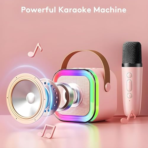 Image of SE HUB Bluetooth Speaker with Wireless Karaoke Mic 6Hrs Playtime Portable Vibrant RGB Lights, Voice Effects, Multi-Play Modes for Kids Birthday Gift Musical Toys for Boys, Girls & Adults- Pink