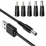 TwinkleHom USB to DC Charger Cable DC 5V 2.0A Universal DC Power Cable with 5 Adapter (2.5x0.7mm 3.5x1.35mm 4.0x1.7mm 5.5x2.5mm 3.0x1.0mm) - 1M USB DC Charger Lead for Router, Fan, Camera, Speakers