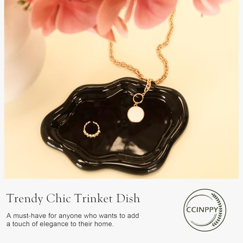 Image of CCINPPY Ceramic Jewelry Tray Trinket Dish, Decorative Cloud Vanity Key Tray for Women, Ring Holder Dish, Cute Jewelry Plate Bowl Room Decor Aesthetic, Black, Large