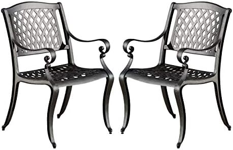 Christopher Knight Home Hallandale Outdoor Cast Aluminum Chairs, 2-Pcs Set, Black Sand