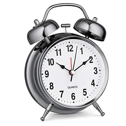 Bernhard Products Analog Alarm Clock Twin Bell 4" Silver Metal Extra Loud Quartz Battery Operated with Backlight Silent Non-Ticking for Bedside Desk Vintage Retro Antique Decorative Old School, Chrome