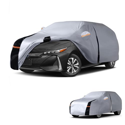 Image of Multi-Layer Car Cover Custom Fit for Toyota Prius(2011-2026), 100% Waterproof All Weather for Automobiles, Gift with Towel, Heavy Duty Car Covers for Rain Sun UV Protection with Door Zipper