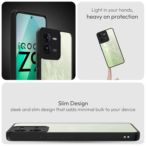 Image of KAPAVER Hybrid Back Cover Case Compatible with iQOO Z9 5G (PC+TPU) (Black)