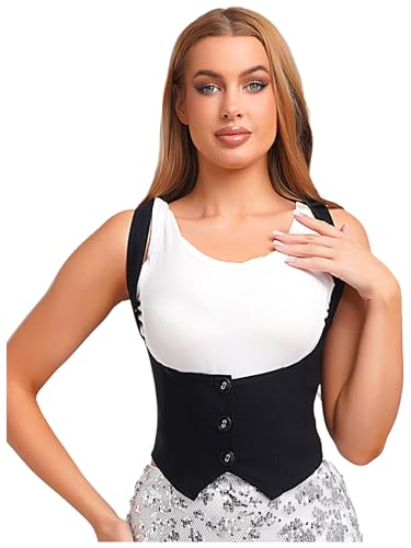 CHICTRY Women's Versatile Sleeveless Waistcoat Button Front Crop Top for Date Night & Special Occasions3