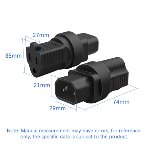 JORINDO Computer Power Adapter Cord NEMA 5-15R Receptacle to IEC320 C14，PDU USA UPS Extension Power Plug Adapter,IEC C14 Male Plug to Nema 5-15R US 3 Pin Female Power Adapter Connector (C14 to 5-15R) - Thumbnail 3