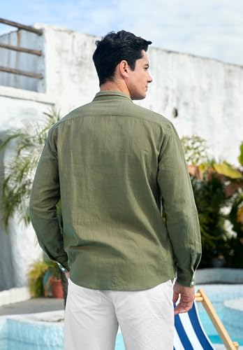 Enlision Leinenhemd Herren Hemd Langarm Baumwolle Leichtes Sommerhemd Freizeithemd Regular Fit Henley Shirt mit Brusttasche – Bild 4