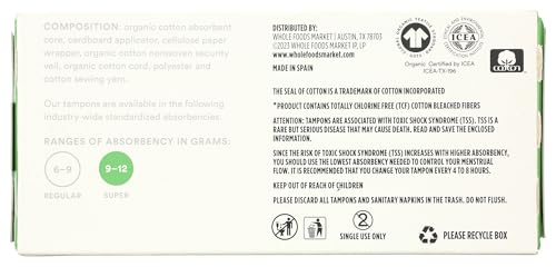 365 by Whole Foods Market, Tampons with Cardboard Applicators, Super Absorbency, Made with Organic Cotton, Unscented, 14 Count - Image 8