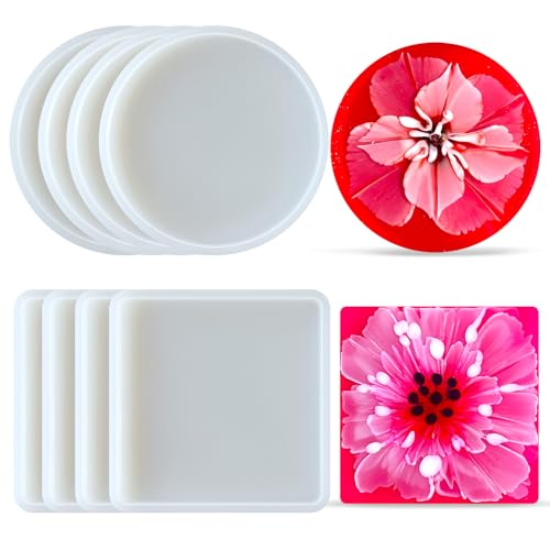 Midnadiy 4 PCS Round Resin Coaster Molds - Durable Silicone Tray Molds for DIY Jewelry Trinket Tray, Candle Tray, Resin Casting Crafts