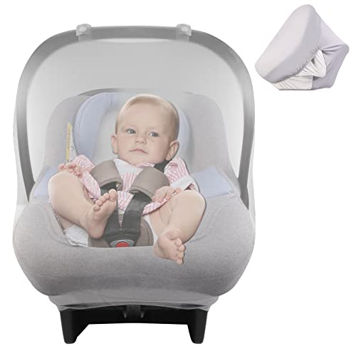 Image of 2-in-1 Baby Car Seat Cover, Breathable Carseat Canopy Cover with Shade for Boys Girls, Stretchy Carrier Covers for All Baby Car Seat, Protects Babies from UV(Gray)
