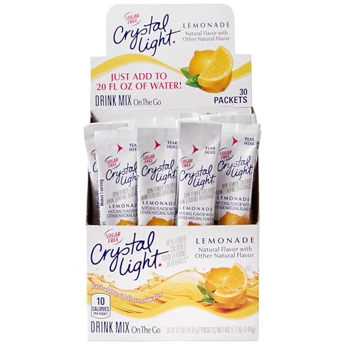 Image of Crystal Light Lemonade, Zesty Lemon Flavored Powdered Drink Mix, Sugar Free Refreshing Beverage, Convenient Travel Size Single Serve Packets, Just Add Water, 30 Count (Pack of 2)
